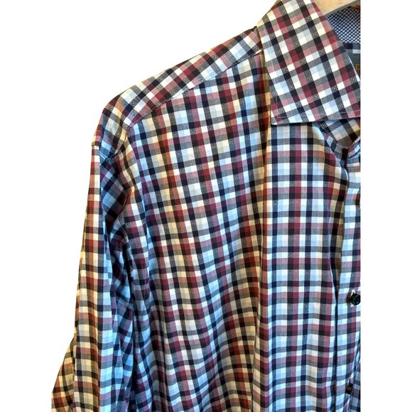 Thomas Dean Men's Black Red White Plaid Cotton Long Sleeve Shirt Size XL Preppy - Picture 2 of 4